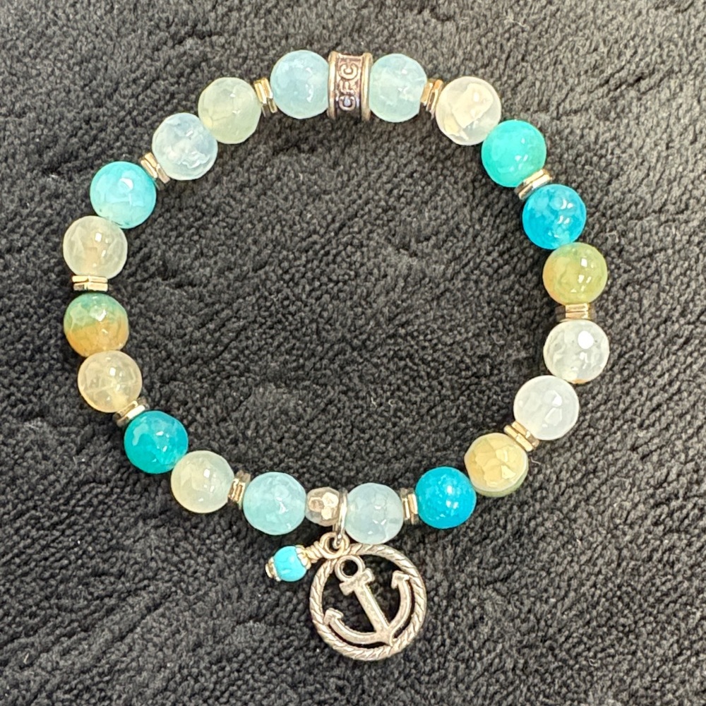 Anchor Charm Beaded Bracelet - Blue and Gold